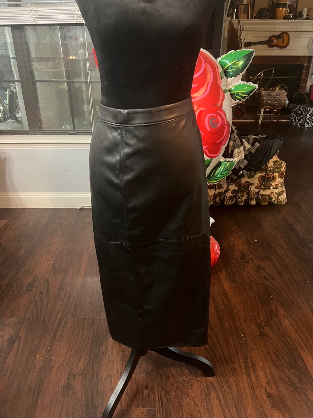 Black Faux Leather Midi Skirt - Classic High-Waist